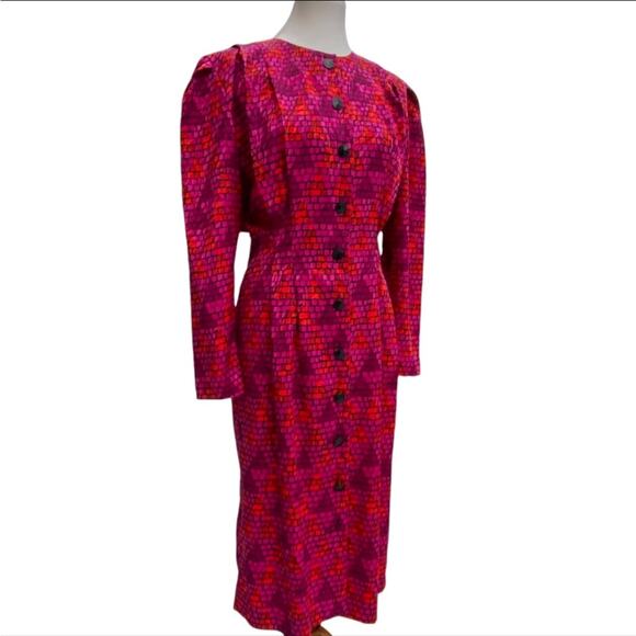 Vintage Dress 10 80s does 40s Fall Dress Papell Boutique Retro Secretary Classic - Picture 1 of 16